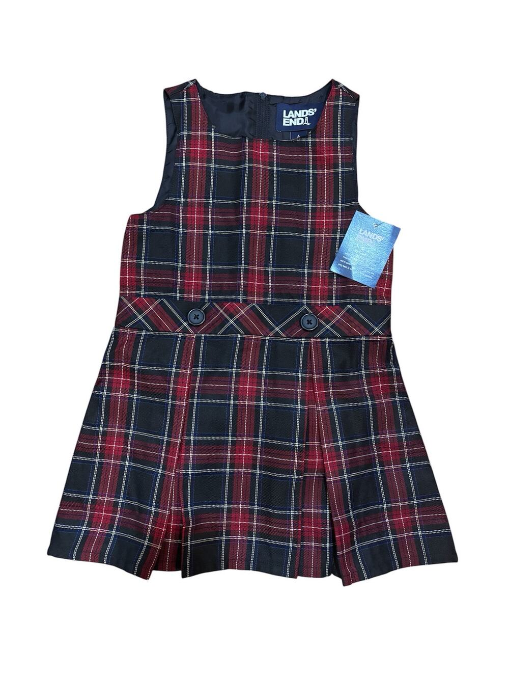 Lands End girls size 4 plaid uniform jumper. Red and black tartan pattern. NWT